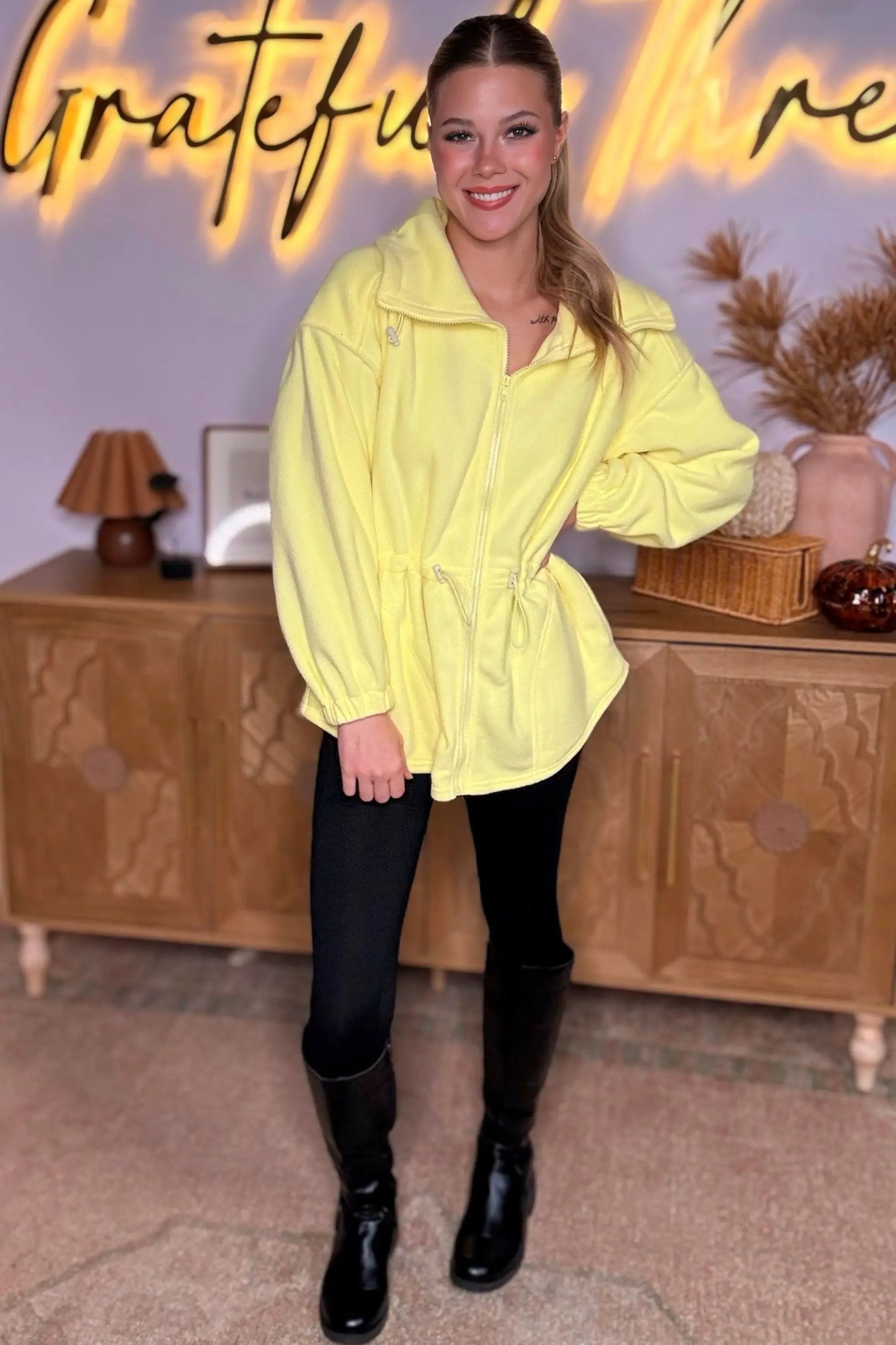 Le Lis Lemon Yellow Soft Fleece Jacket - Coats & Jackets