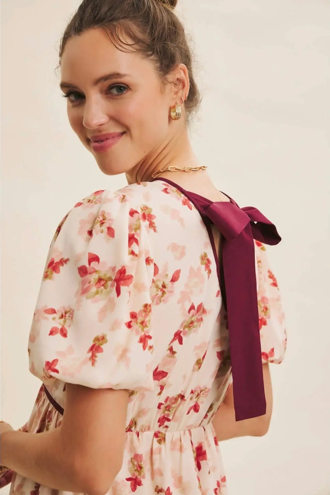 in february The Utterly Darling Cranberry Bubble Sleeved Mini Dress With Contrast Bow - Sweaters