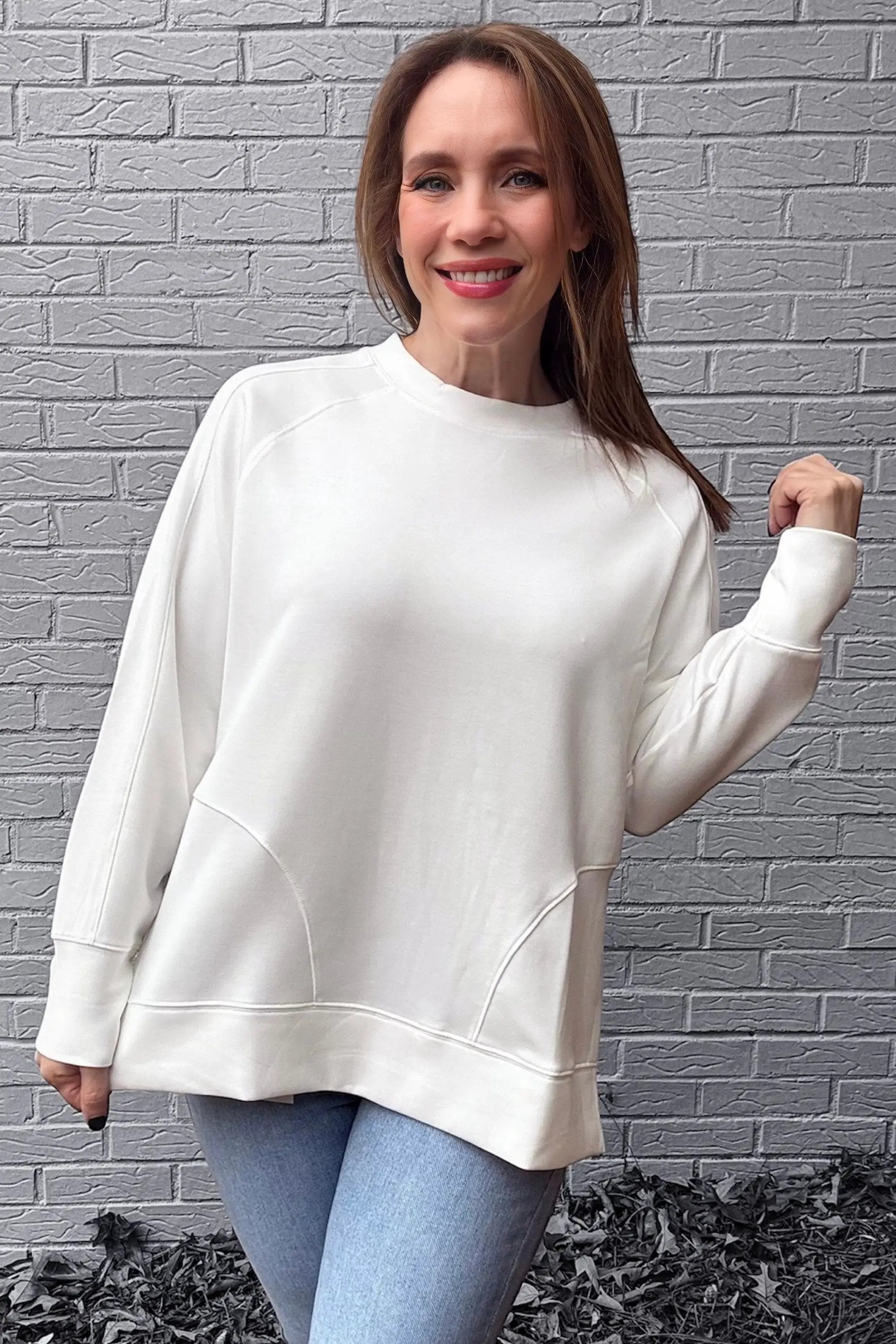 Zenana Zenana Scuba Round Neck Pullover with Side Slits - Sweatshirts Zenana Scuba Round Neck Pullover with Side Slits