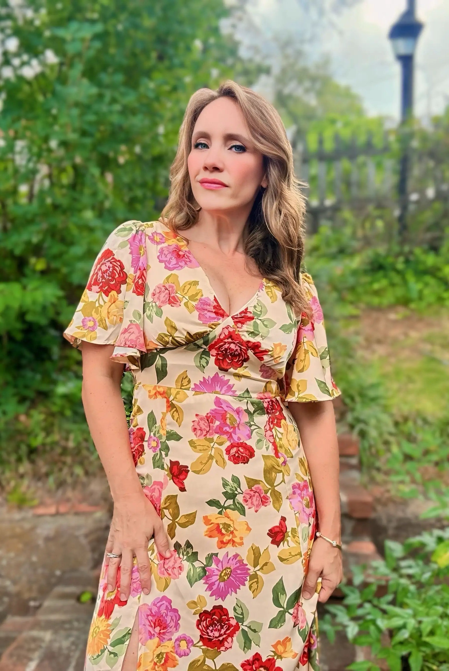 Grateful Threads Boutique Garden Party Escape Maxi Dress - Dresses vintage floral v neck short sleeve tie back long slit dress