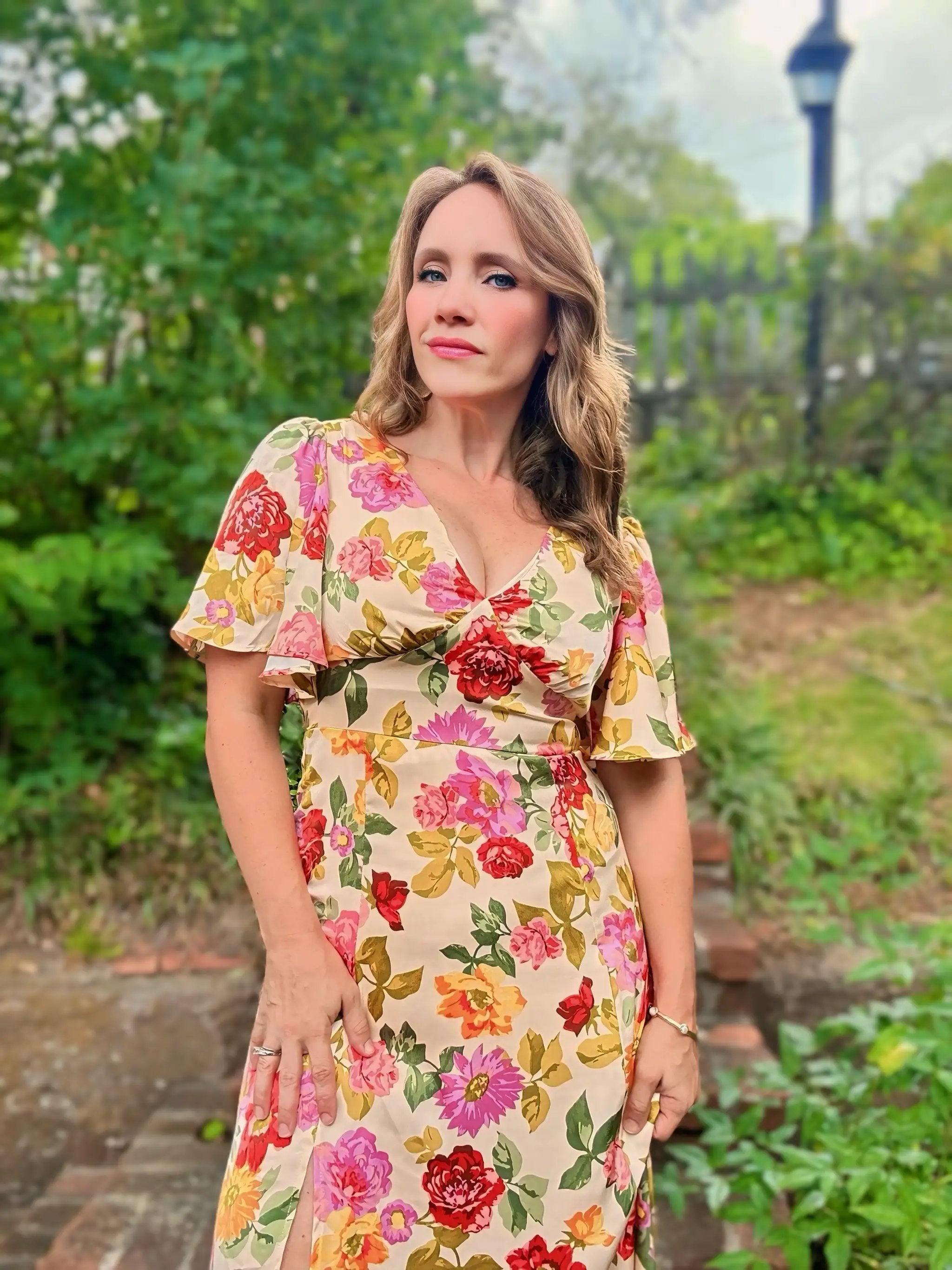 Grateful Threads Boutique Garden Party Escape Maxi Dress - Dresses vintage floral v neck short sleeve tie back long slit dress