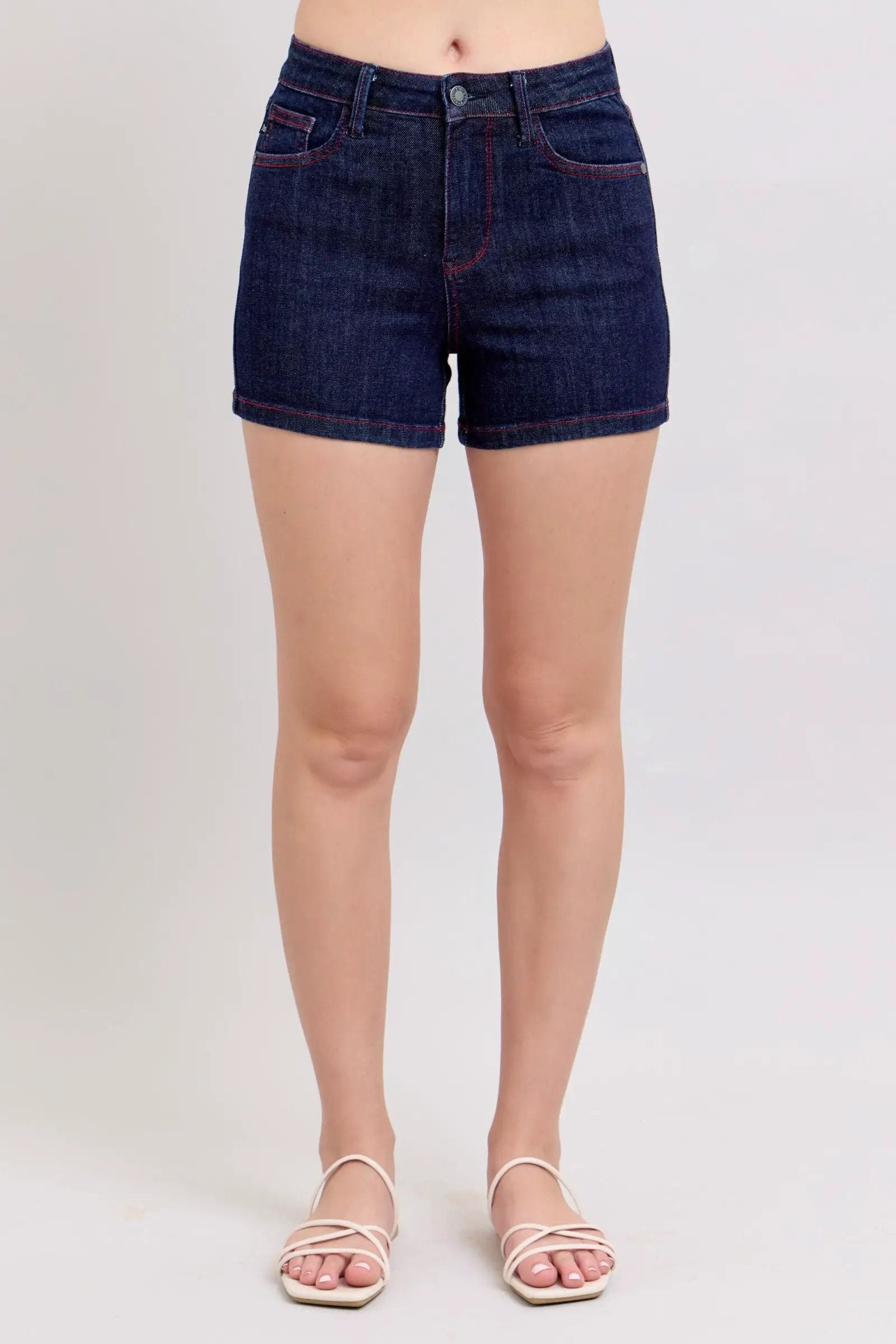 Judy Blue Judy Blue High Waisted Heart Shaped Pockets with Red Contrast Thread Shorts - Shorts Judy Blue High Waisted Heart Shaped Pockets with Red Contrast Thread Shorts
