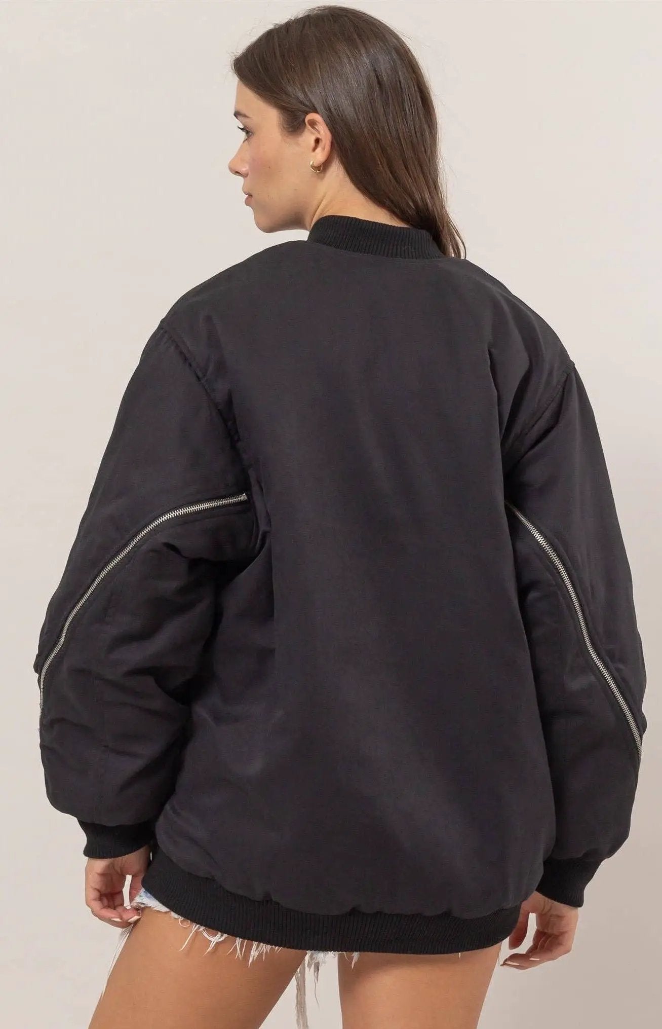 HYFVE HYFVE - Black Zipper Detail Puffer Bomber Jacket - Jackets