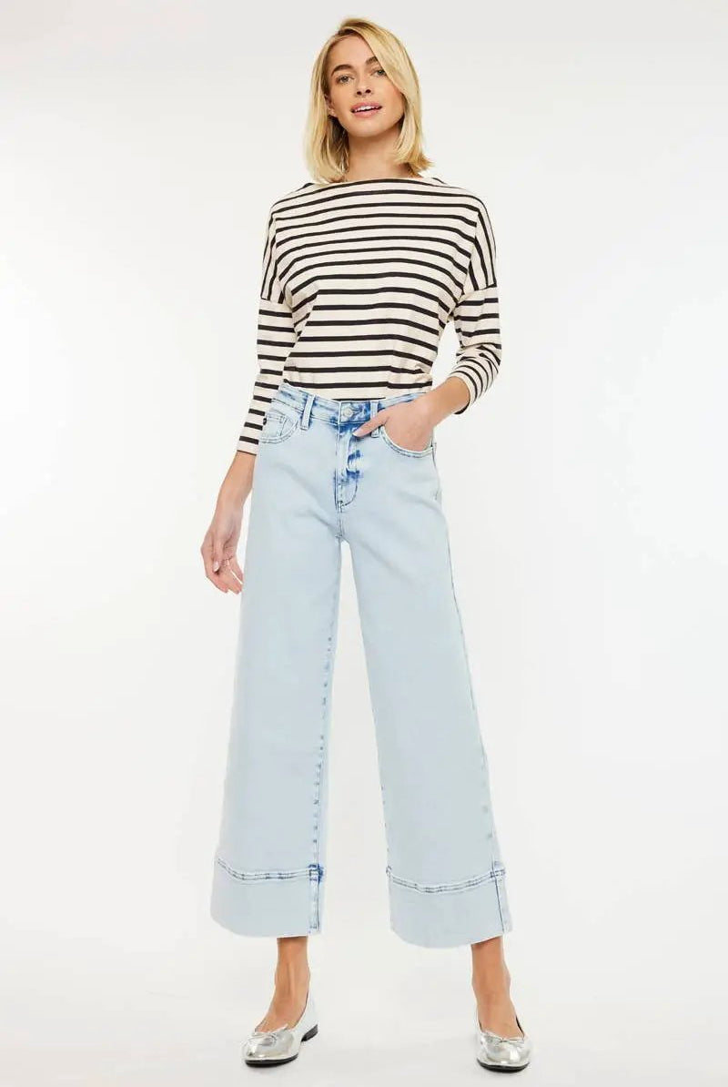 KanCan KanCan Kassie High Rise Cropped Wide Leg Acid Wash Denim Jeans - Jeans KANCAN JEANS