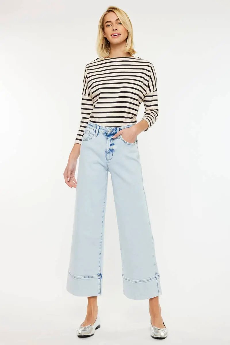 KanCan KanCan Kassie High Rise Cropped Wide Leg Acid Wash Denim Jeans - Jeans KANCAN JEANS