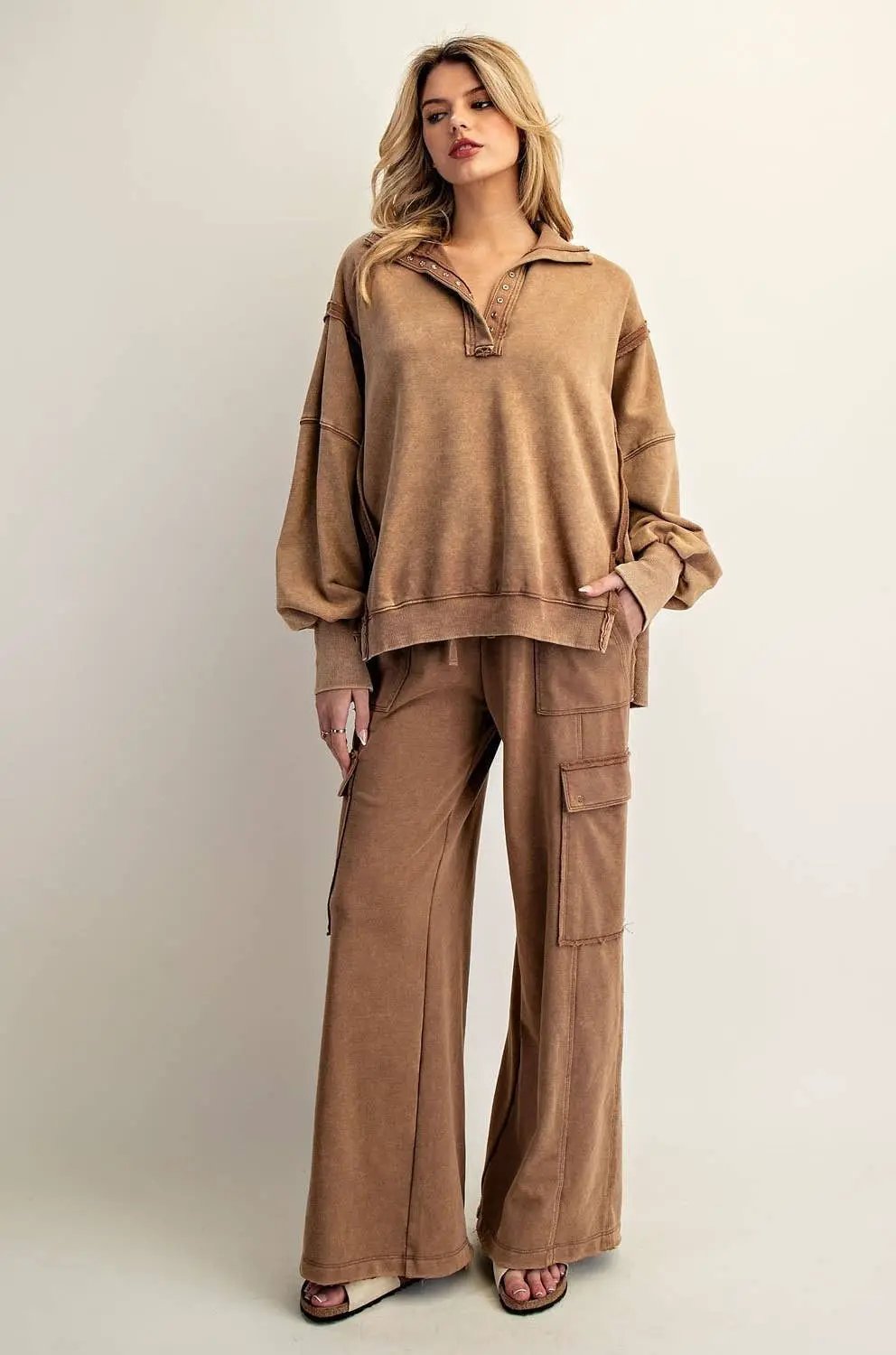 STYLE USA The Slow Burn Mocha Snap Collar Pullover - Sweatshirts