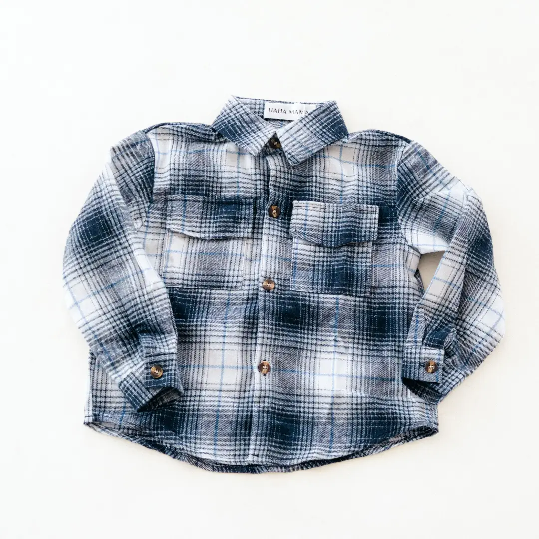 HAHA MAMA Clothing Lightweight Navy Flannel - INFANT - Shirts