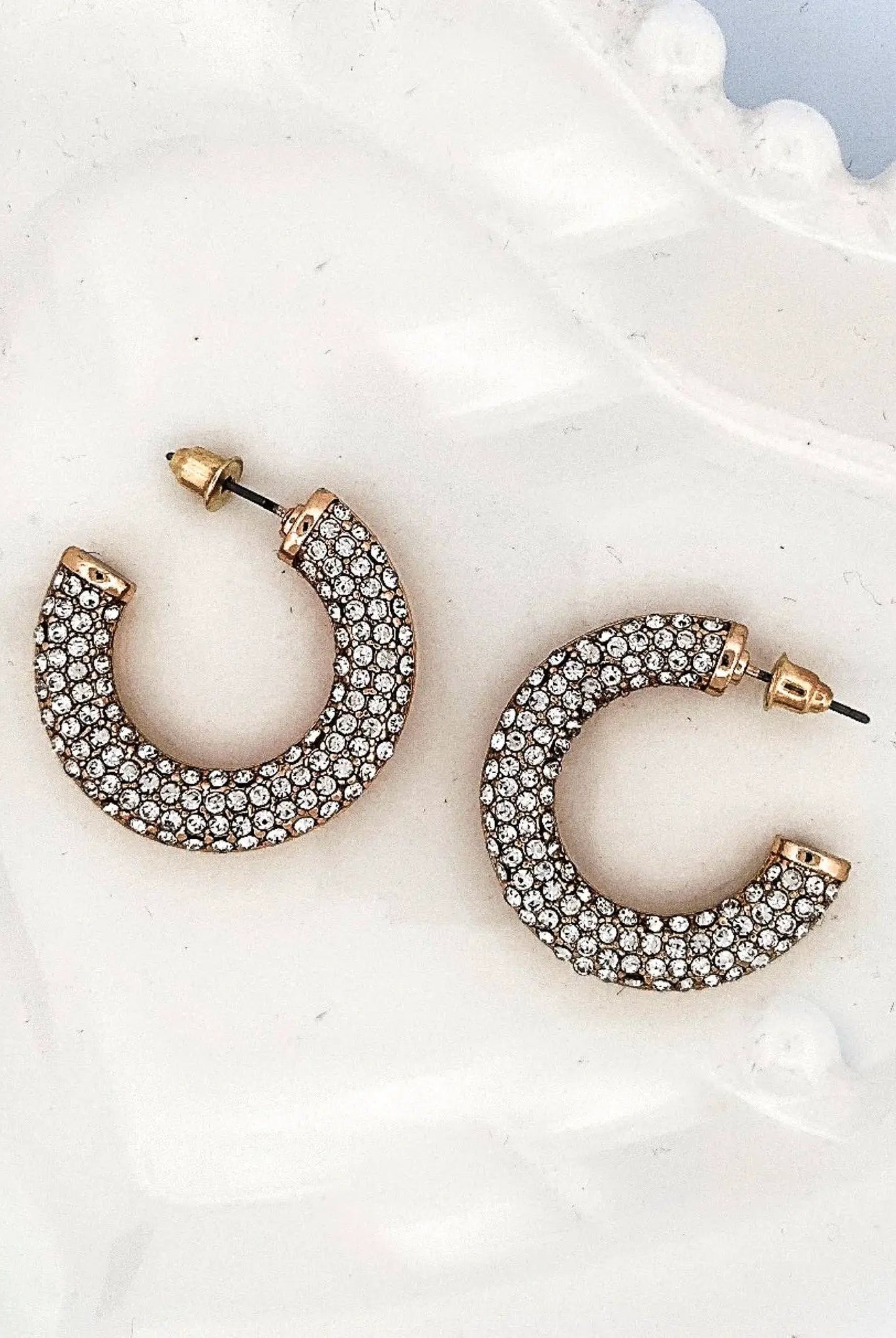 Nette Road Wholesale Covered in Pave Half Hoops - Gold - Earrings