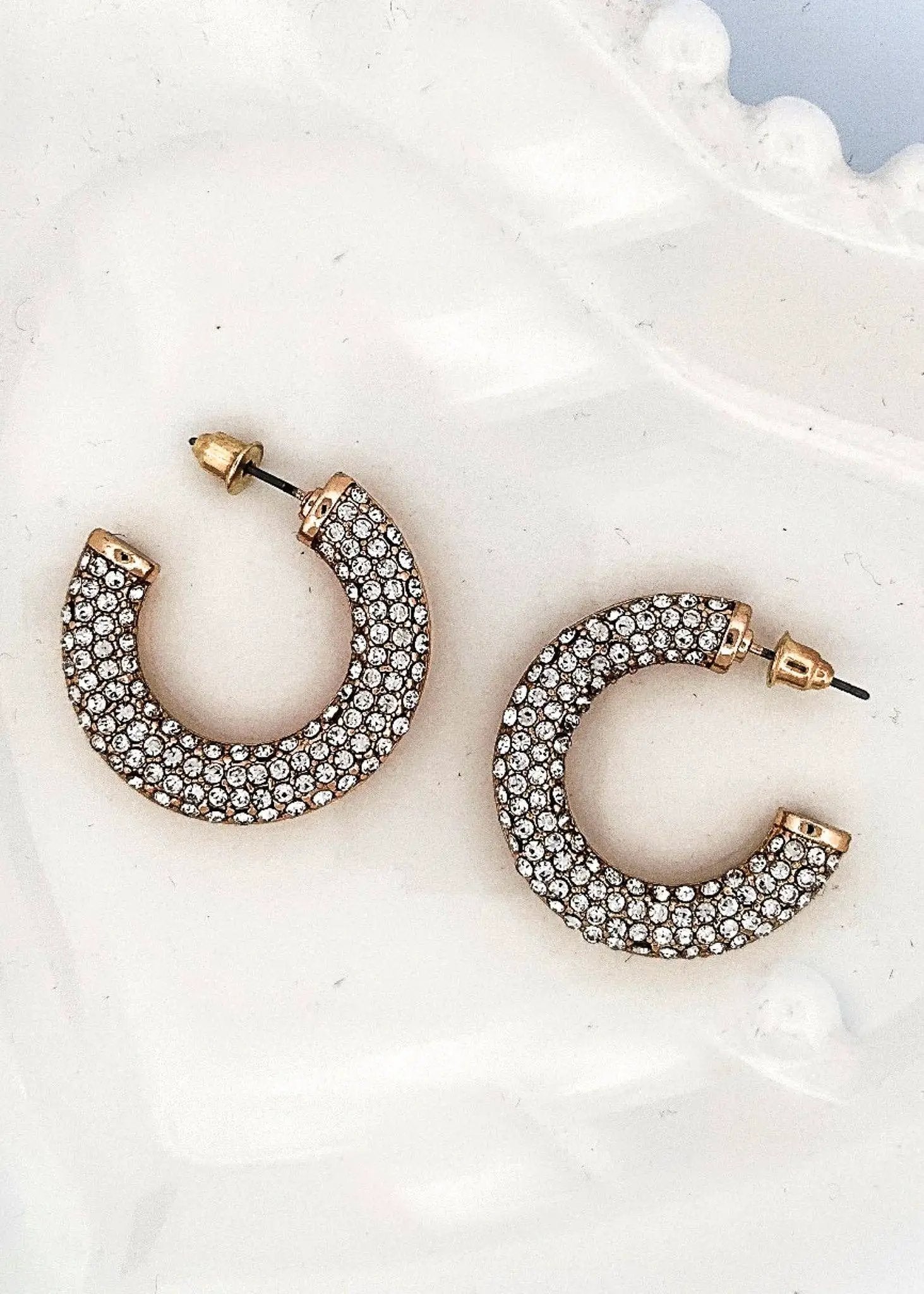 Nette Road Wholesale Covered in Pave Half Hoops - Gold - Earrings