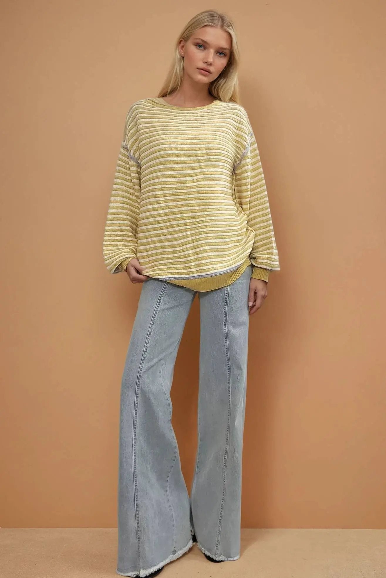WISTERIA LANE Wisteria Lane - Golden Hour Textured Stripe Boatneck Sweater - Sweaters sweater