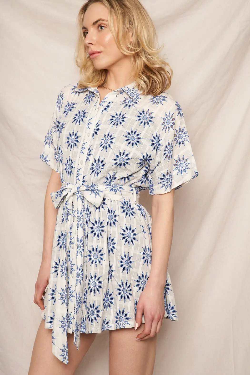 En Crème En Crème Eyelet Embroidered Button Down Mini Shirt Dress - Dresses eyelet mini shirt dress