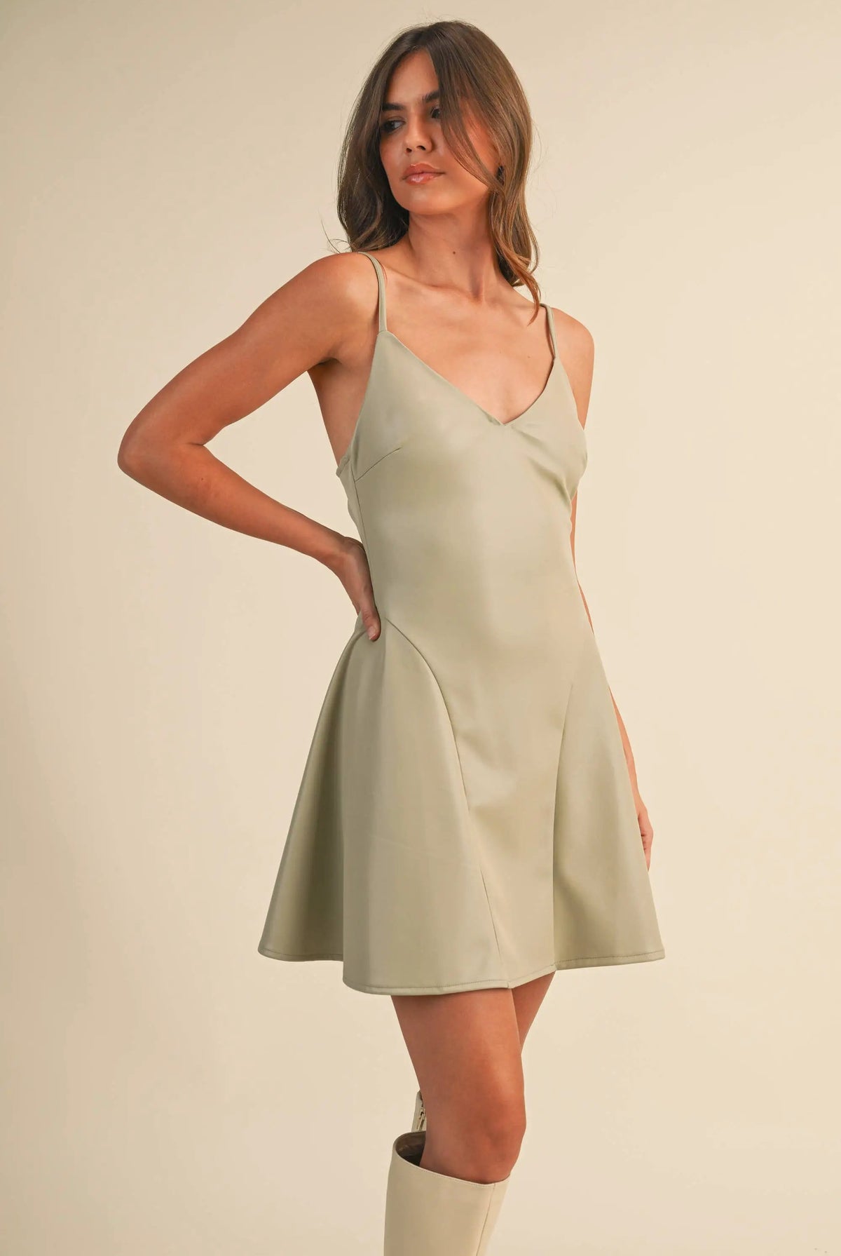 Klesis The Stone Faux Leather Flared Mini Dress - Dresses
