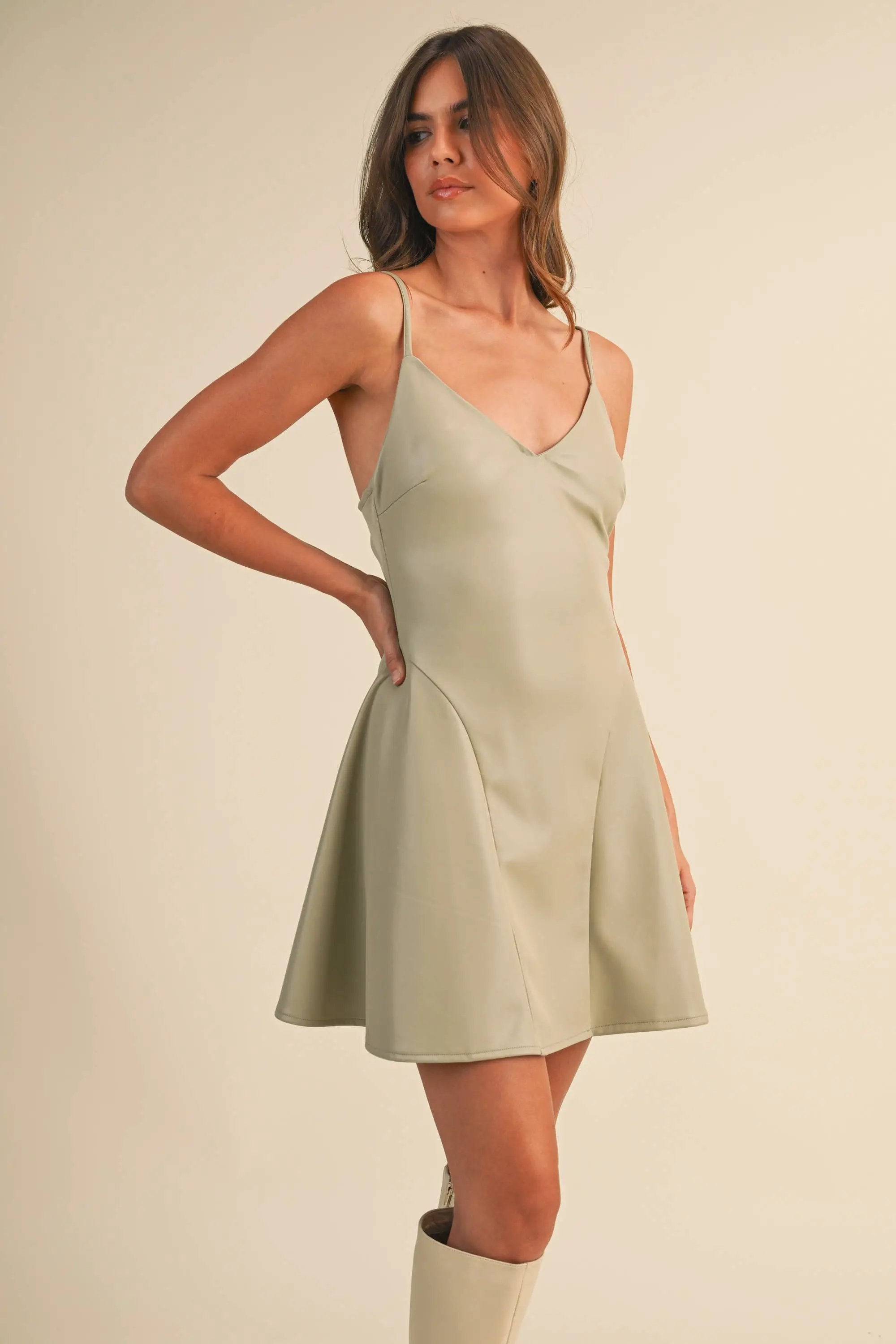 Klesis The Stone Faux Leather Flared Mini Dress - Dresses