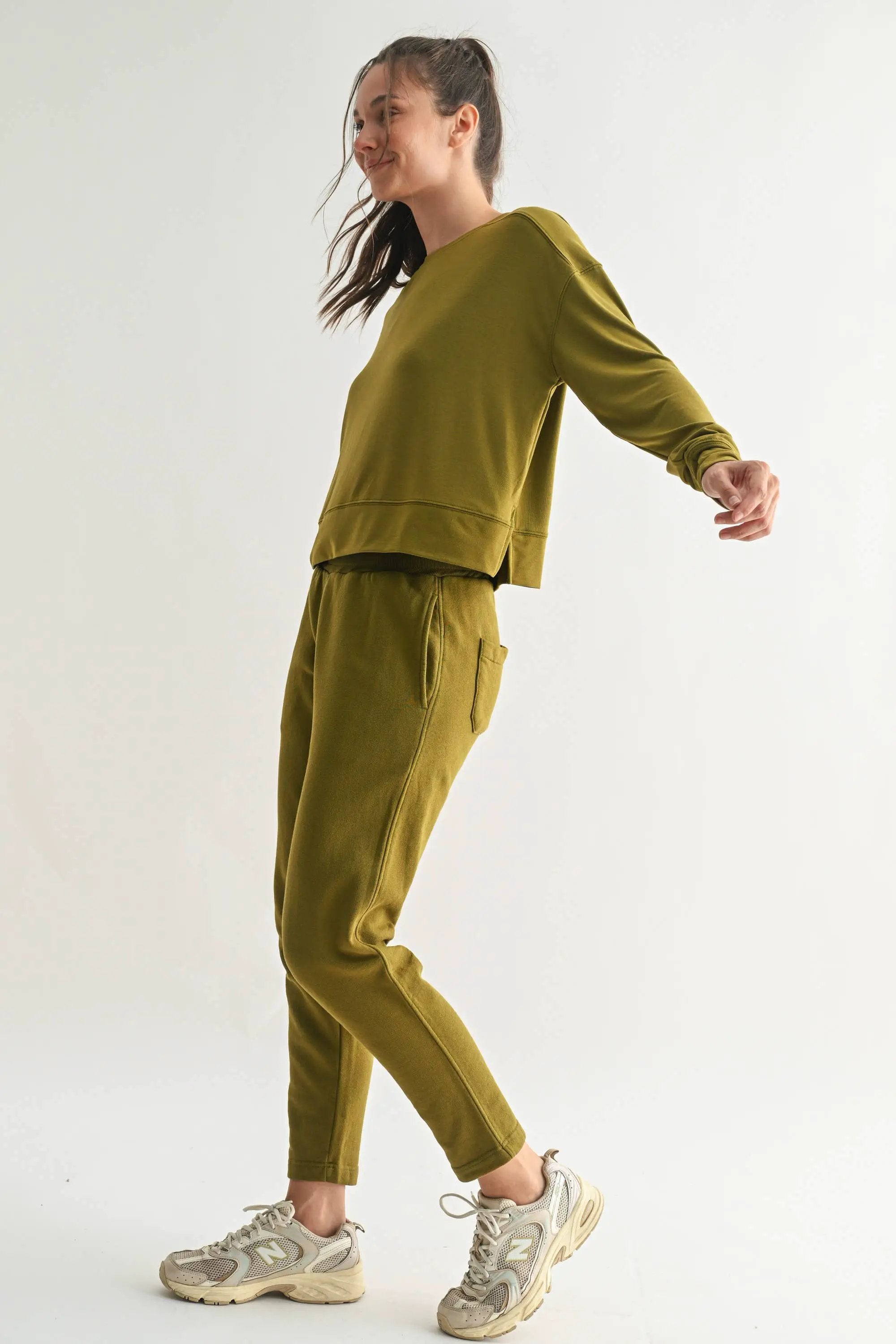 Mono B Mono B - Easy Edge Boxy Long Sleeve in Camo Green - Sweatshirts Mono B - Easy Edge High Low Long Sleeve Top