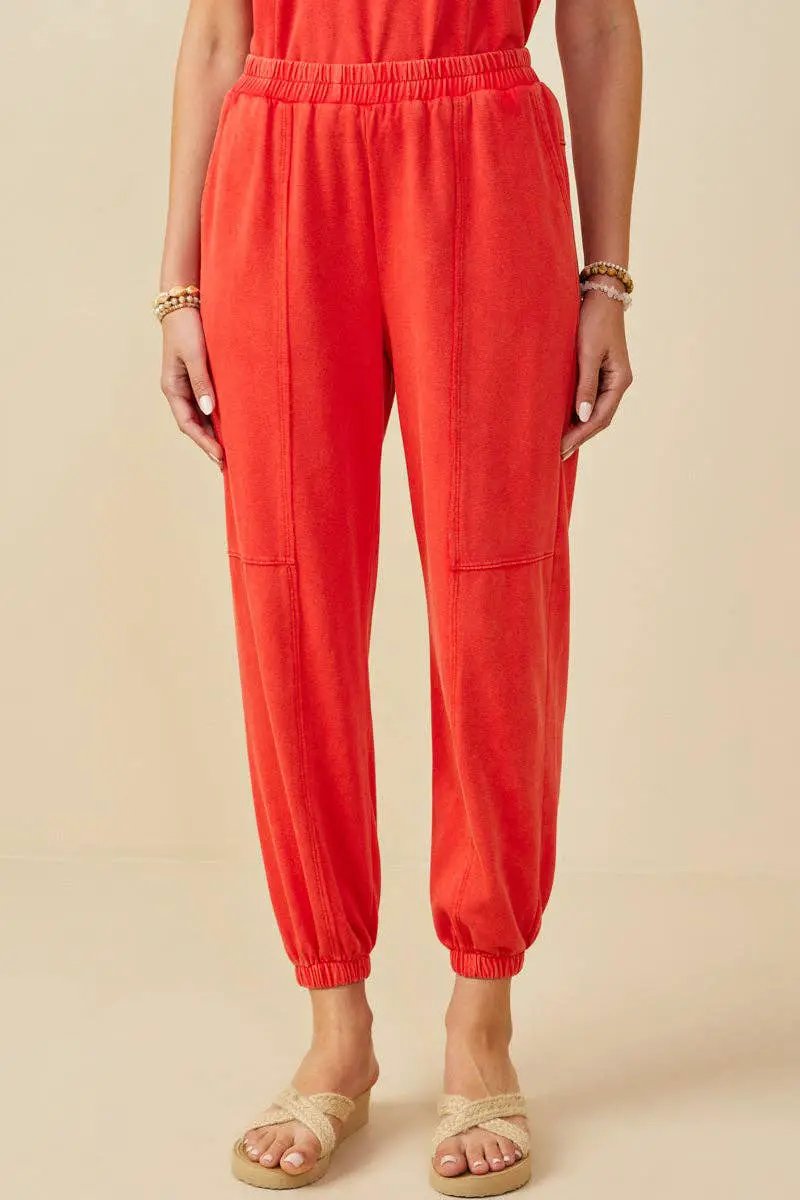 Hayden LA Hayden LA - Womens Washed Paneled Knit Joggers: Red - Joggers