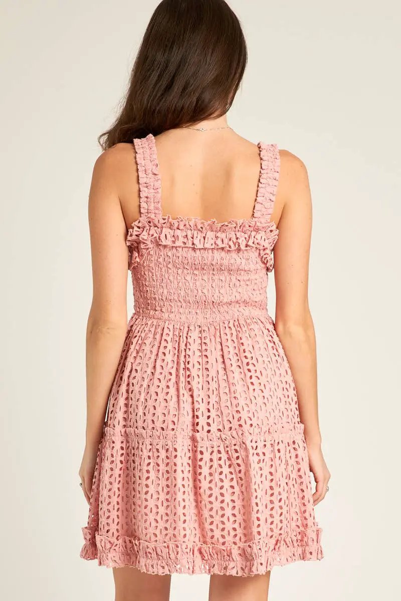 En Crème En Crème Sleeveless Square Neck Eyelet Mini Dress - Dresses