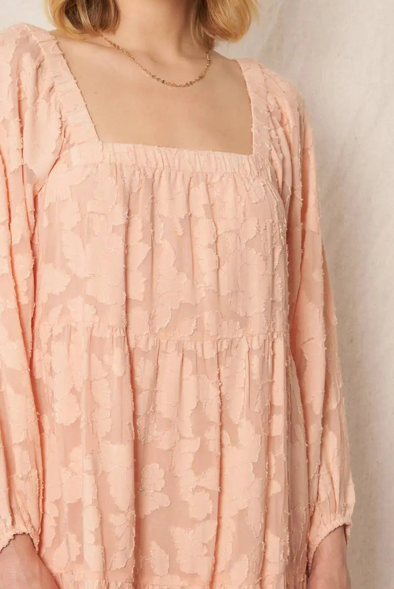 En Crème En Crème Long Sleeve Blush Burnout Mini Dress - Dresses