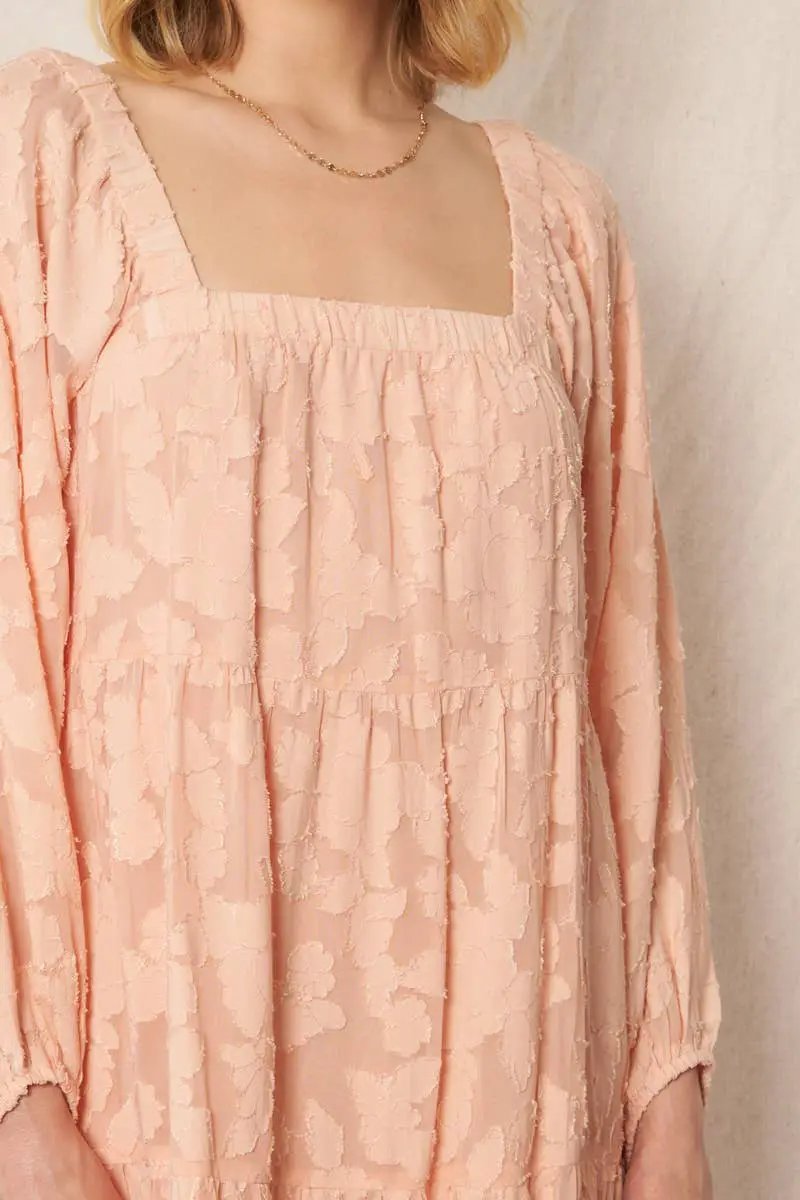 En Crème En Crème Long Sleeve Blush Burnout Mini Dress - Dresses