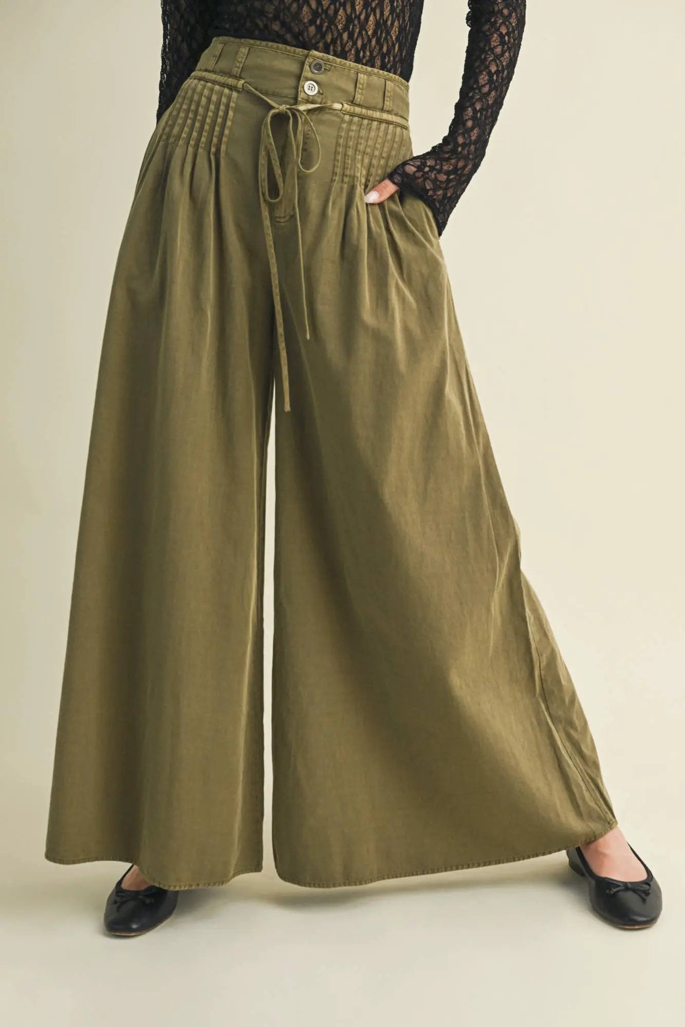 Mustard Seed The Olive Pintuck Wide Leg Pants - Trousers