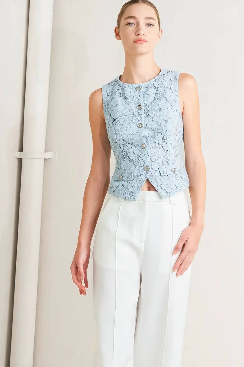 FLYING TOMATO The Soft Power Lace Vest - Clothing Tops