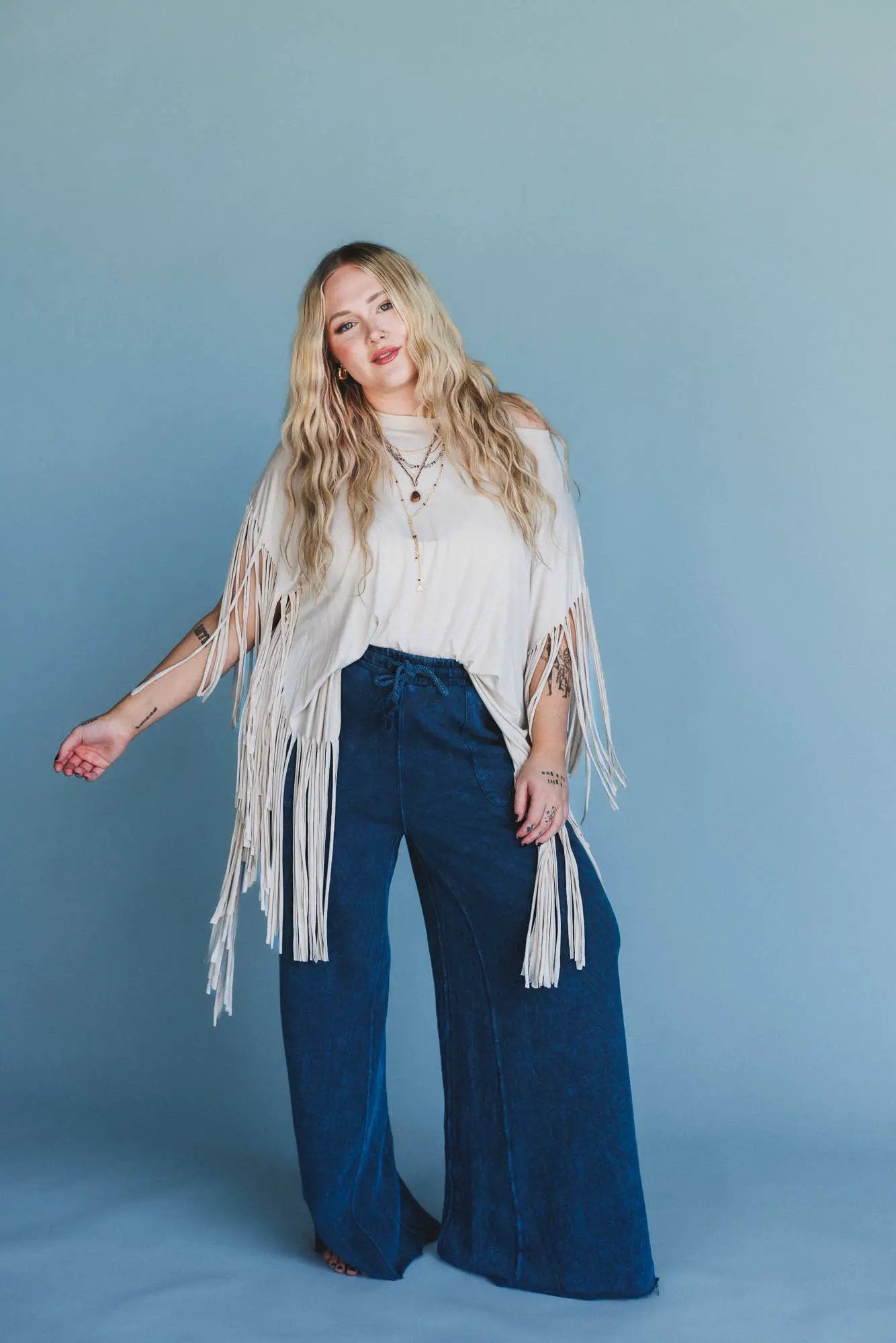 Three Bird Nest Three Bird Nest - Western Showstopper Fringe Top: Cream - Blouses tops-blouses