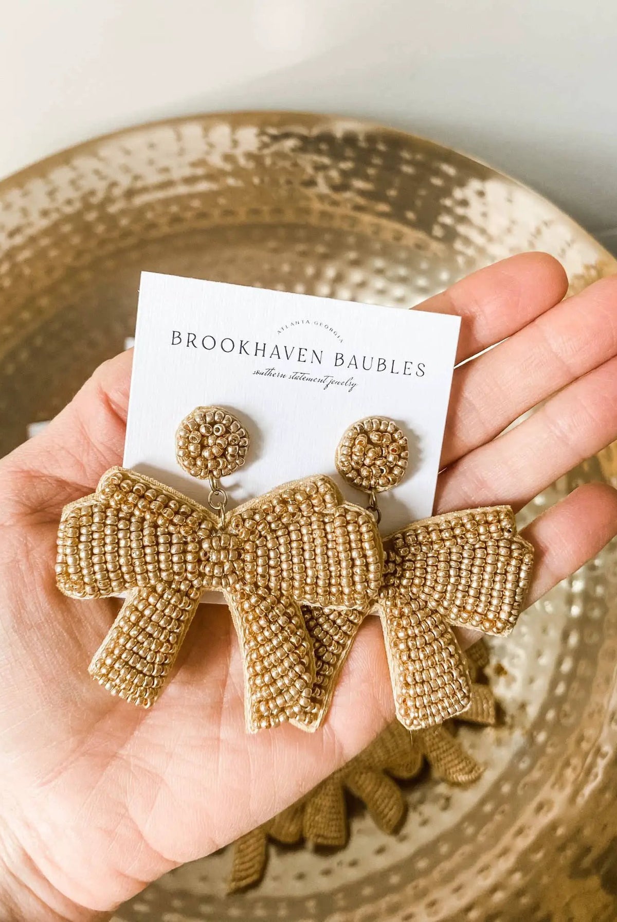 Brookhaven Baubles Gold Bow Beaded Statement Earrings - Earrings gold bow statement earrings