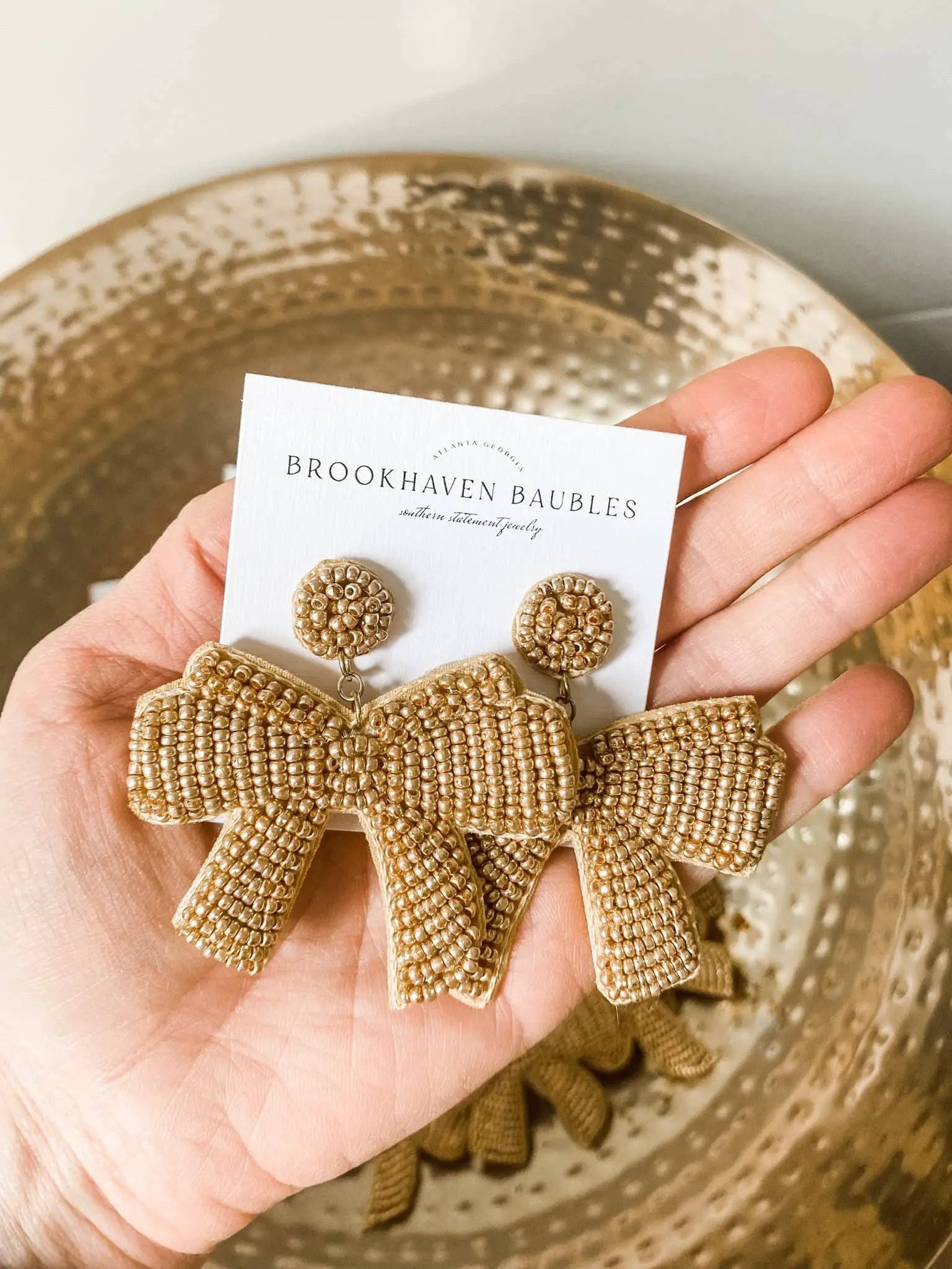 Brookhaven Baubles Gold Bow Beaded Statement Earrings - Earrings gold bow statement earrings