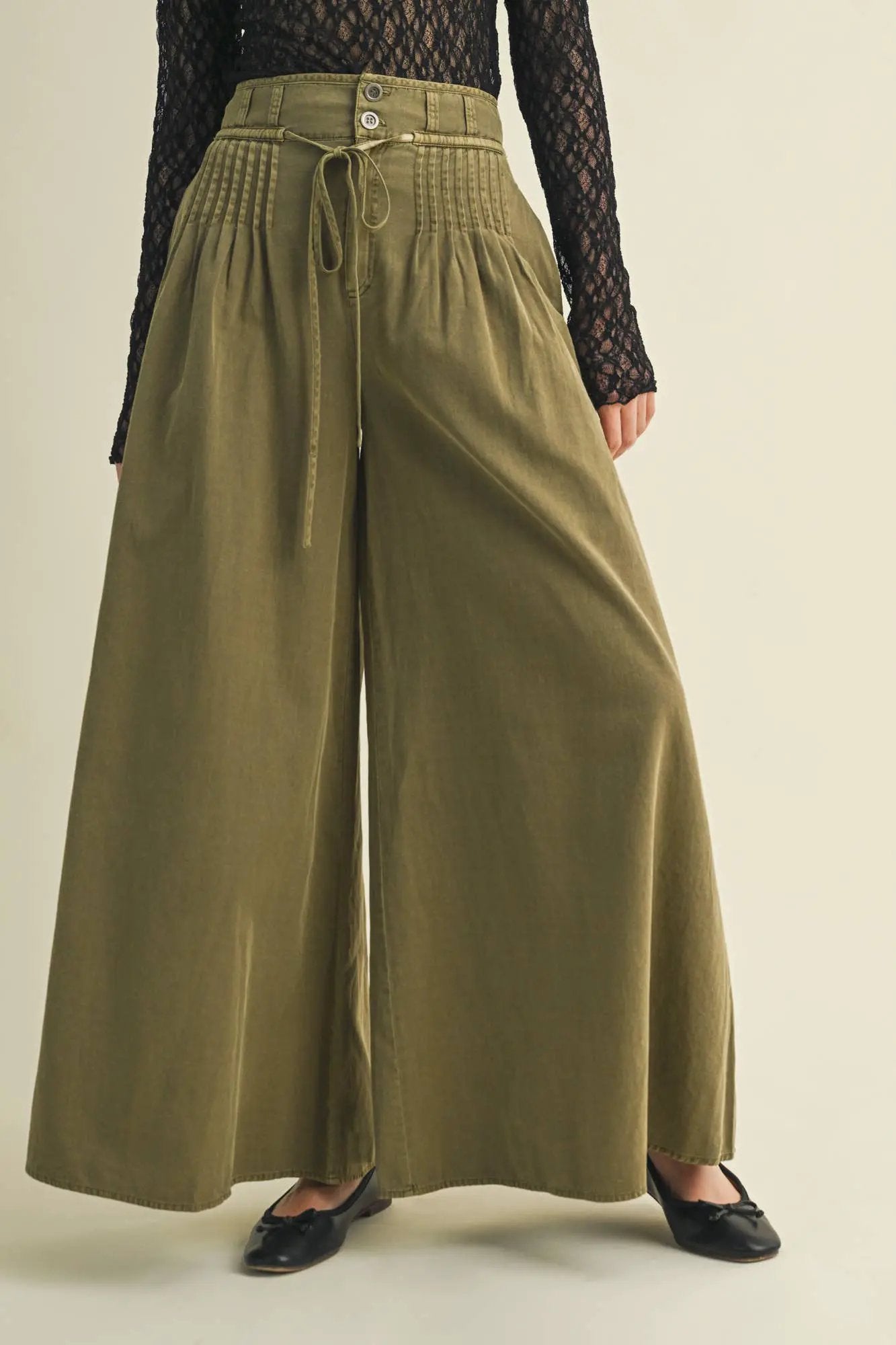 Mustard Seed The Olive Pintuck Wide Leg Pants - Trousers