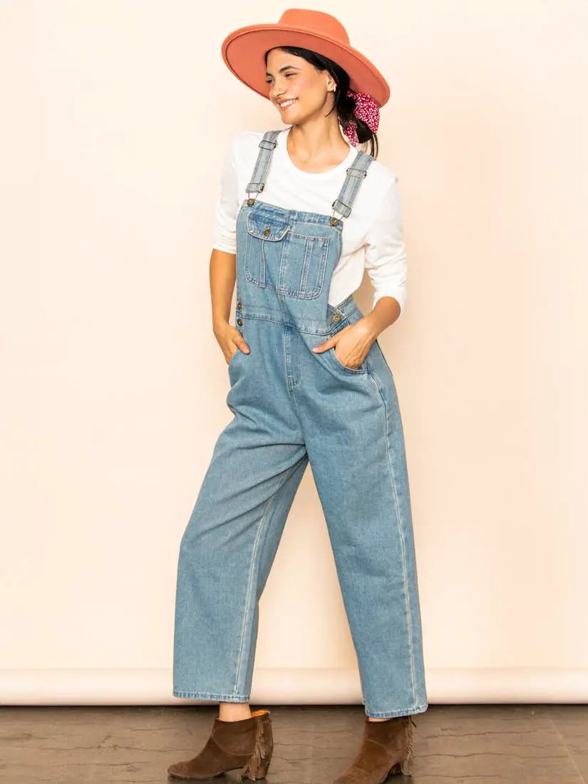 Elloh Collection Vintage Mom Fit Denim Overalls - One-Pieces
