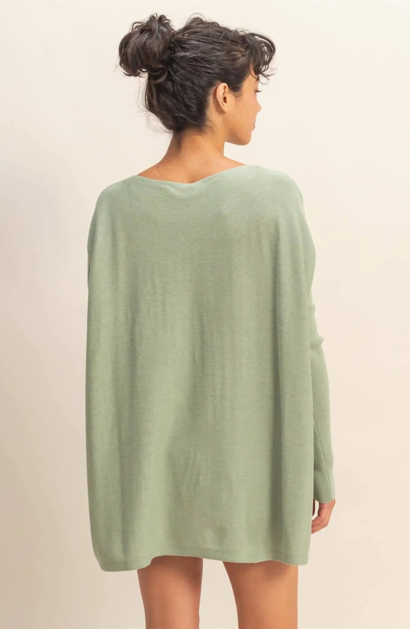 HYFVE HYFVE - Soft Sage Boat Neck Batwing Sweater - Shirts