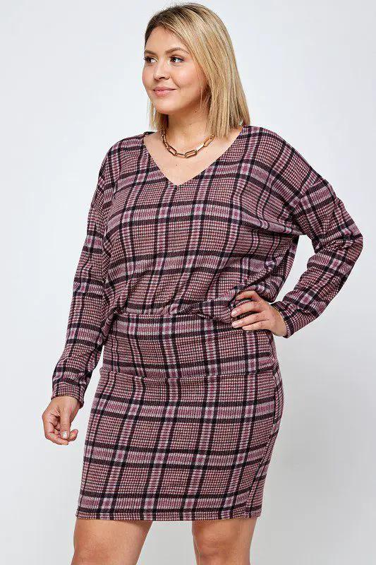 Haute Fox Plaid Top and Skirt Set PLUS - Outfit Sets