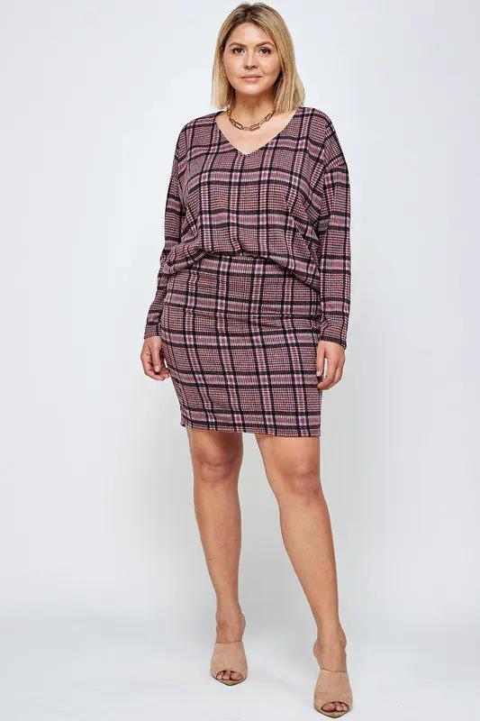 Haute Fox Plaid Top and Skirt Set PLUS - Outfit Sets