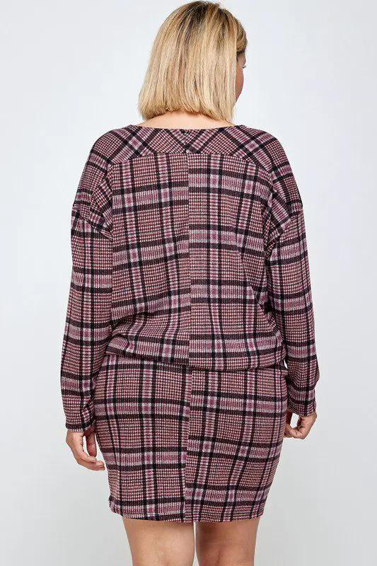 Haute Fox Plaid Top and Skirt Set PLUS - Outfit Sets