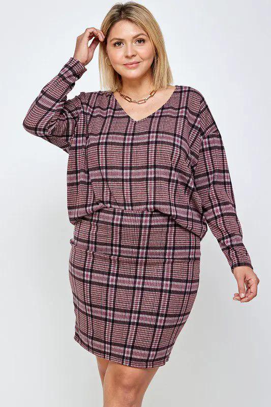 Haute Fox Plaid Top and Skirt Set PLUS - Outfit Sets