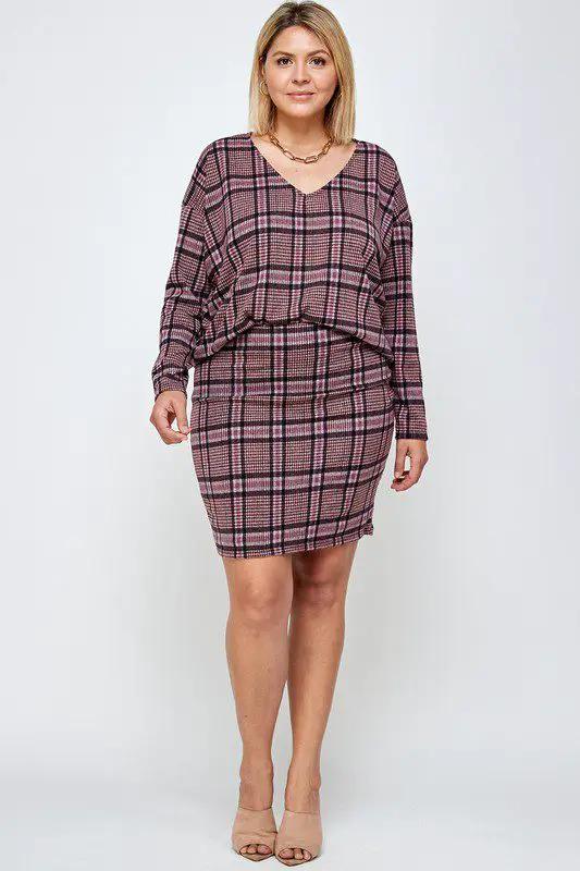 Haute Fox Plaid Top and Skirt Set PLUS - Outfit Sets