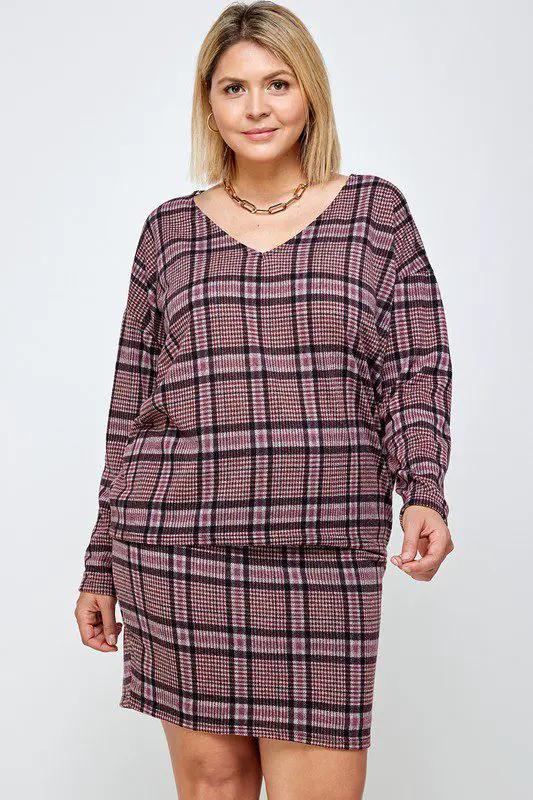 Haute Fox Plaid Top and Skirt Set PLUS - Outfit Sets