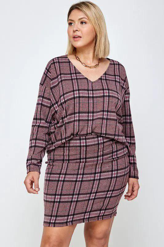 Haute Fox Plaid Top and Skirt Set PLUS - Outfit Sets