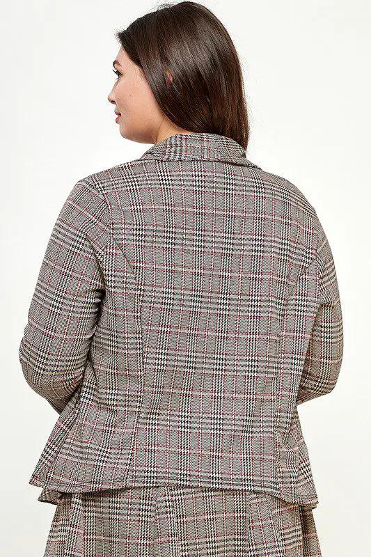 Haute Fox Plaid Ruffled Blazer PLUS - Clothing Tops plus plaid knit blazer