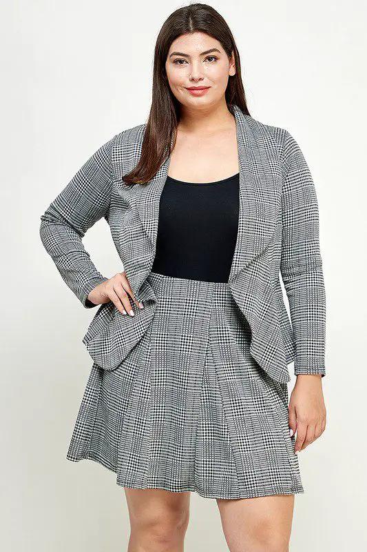 Haute Fox Plaid Ruffled Blazer PLUS - Clothing Tops plus plaid knit blazer