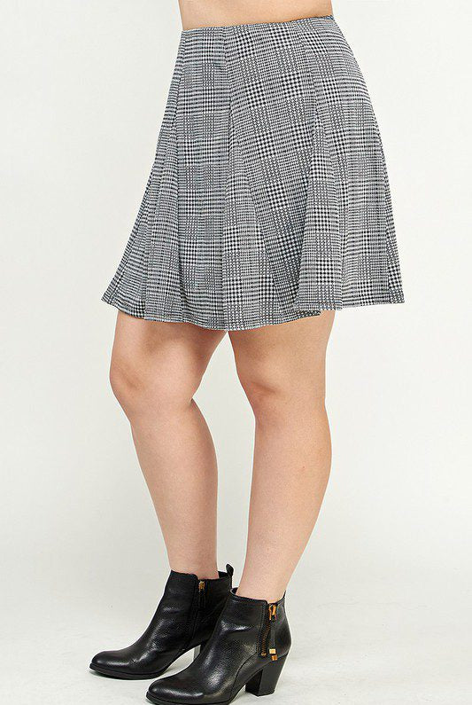 Black and white plaid pleated skirt.