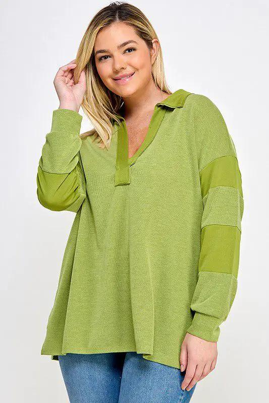 Haute Fox Plus Size Ribbed Rugby Polo - Clothing Tops RUGBY POLO SHIRT