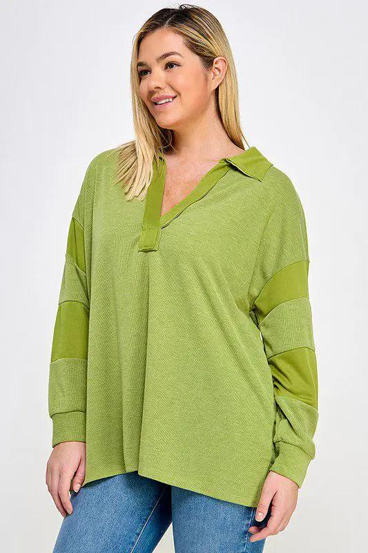 Haute Fox Plus Size Ribbed Rugby Polo - Clothing Tops RUGBY POLO SHIRT