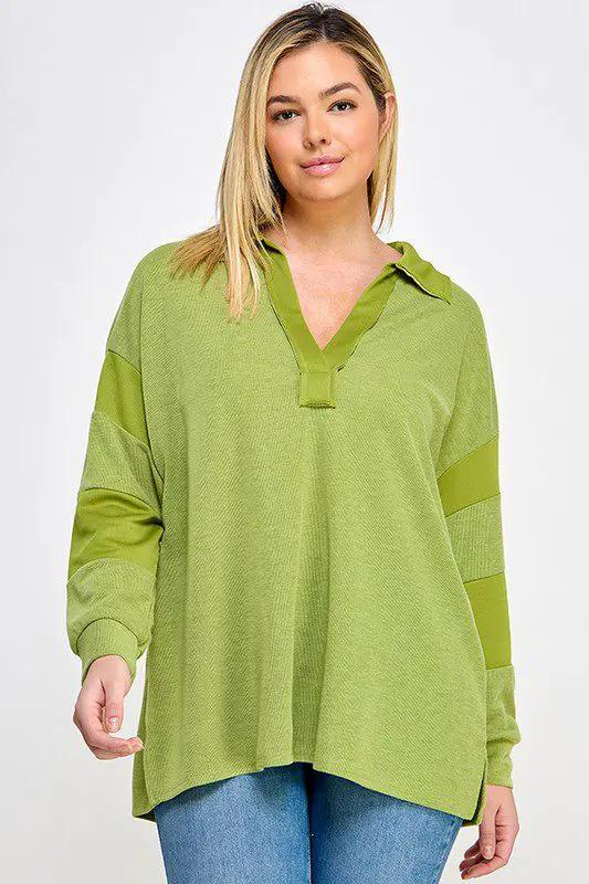 Haute Fox Plus Size Ribbed Rugby Polo - Clothing Tops RUGBY POLO SHIRT