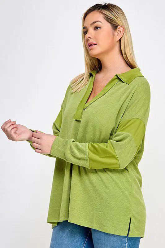 Haute Fox Plus Size Ribbed Rugby Polo - Clothing Tops RUGBY POLO SHIRT