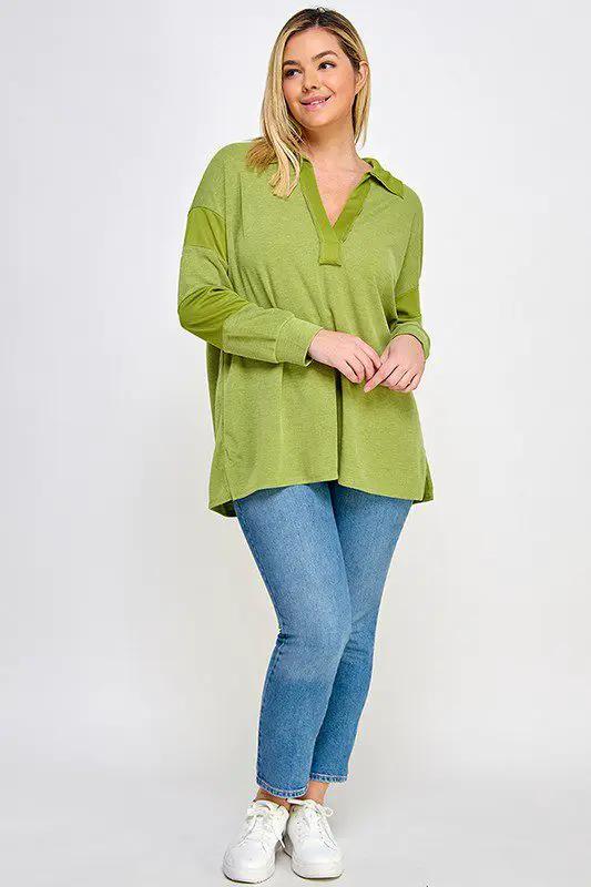 Haute Fox Plus Size Ribbed Rugby Polo - Clothing Tops RUGBY POLO SHIRT