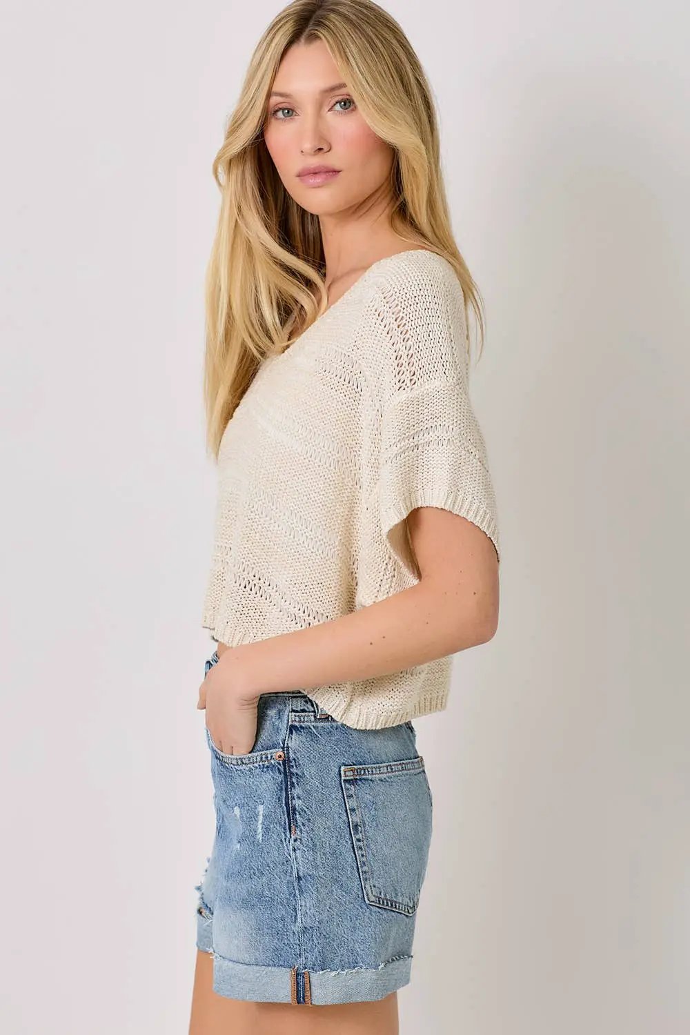 Mystree Mystree - Pistachio Melange Relaxed Sweater - Sweaters