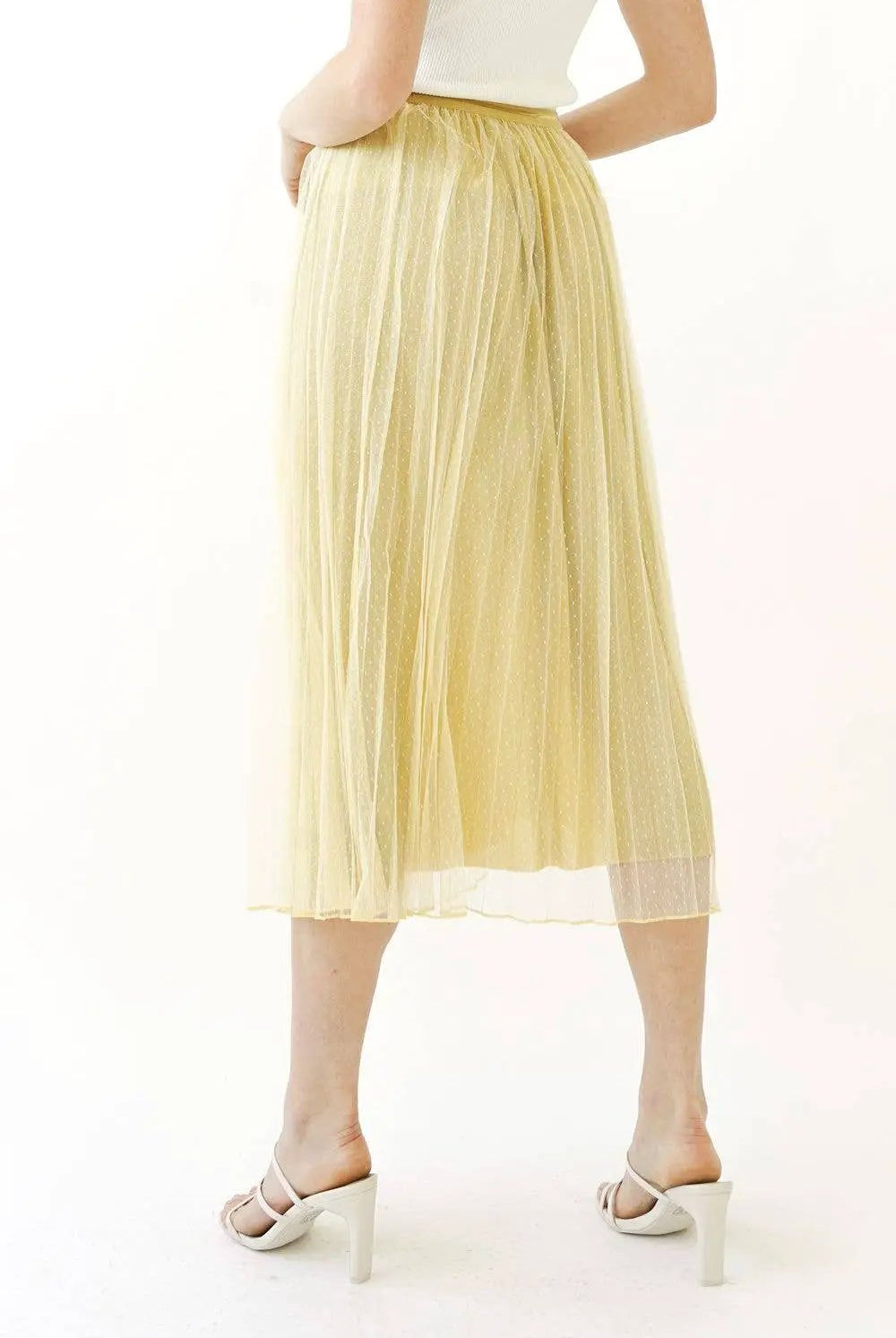 Mystree Mystree - Champagne Daydream Pleated Tulle Midi Skirt - Skirts