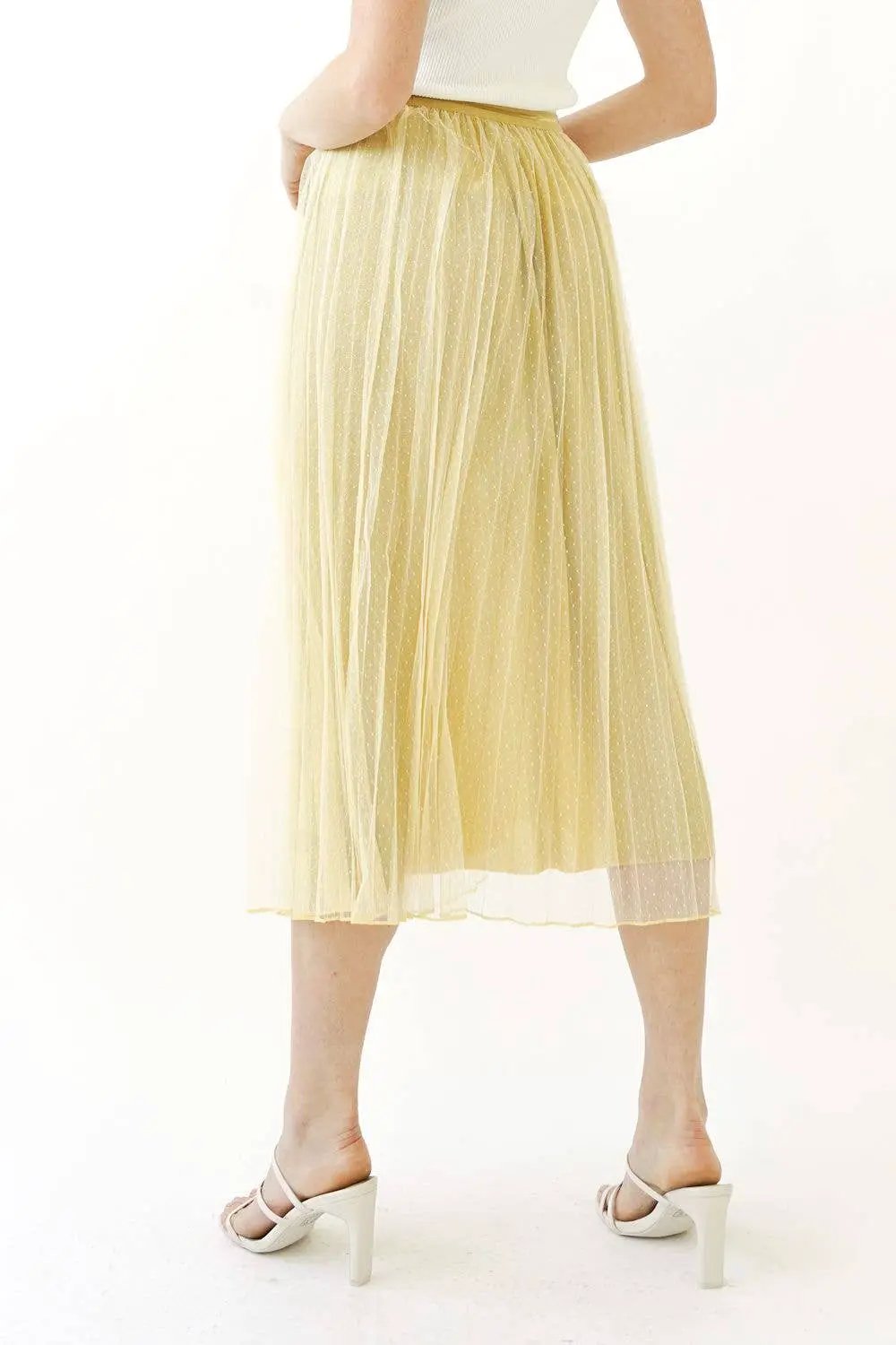 Mystree Mystree - Champagne Daydream Pleated Tulle Midi Skirt - Skirts