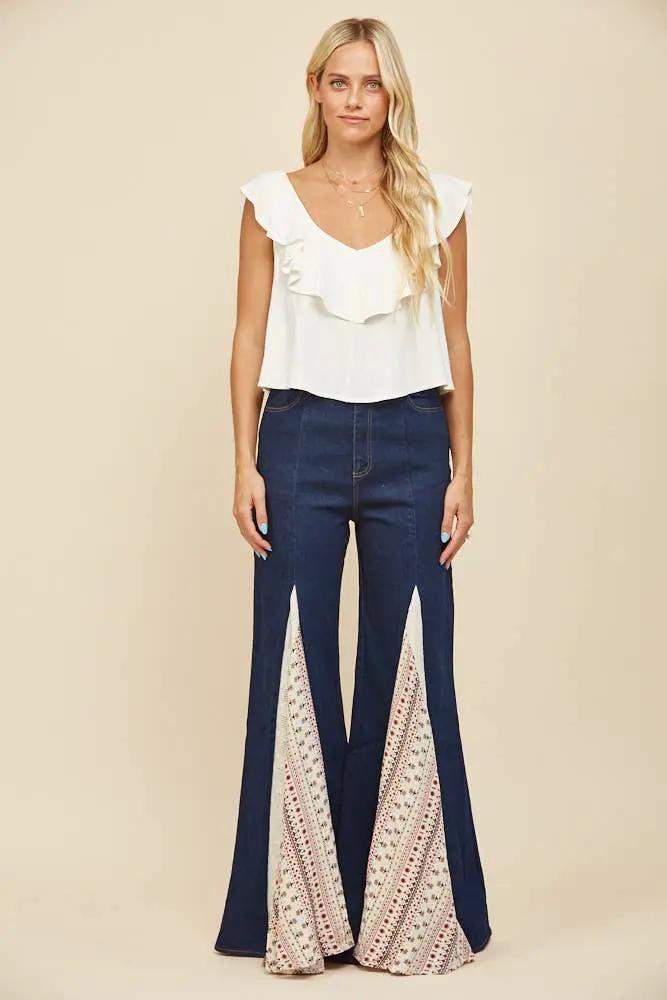 WISTERIA LANE Wisteria Lane - Soft Breeze Ruffled Linen Crop Blouse - Blouses