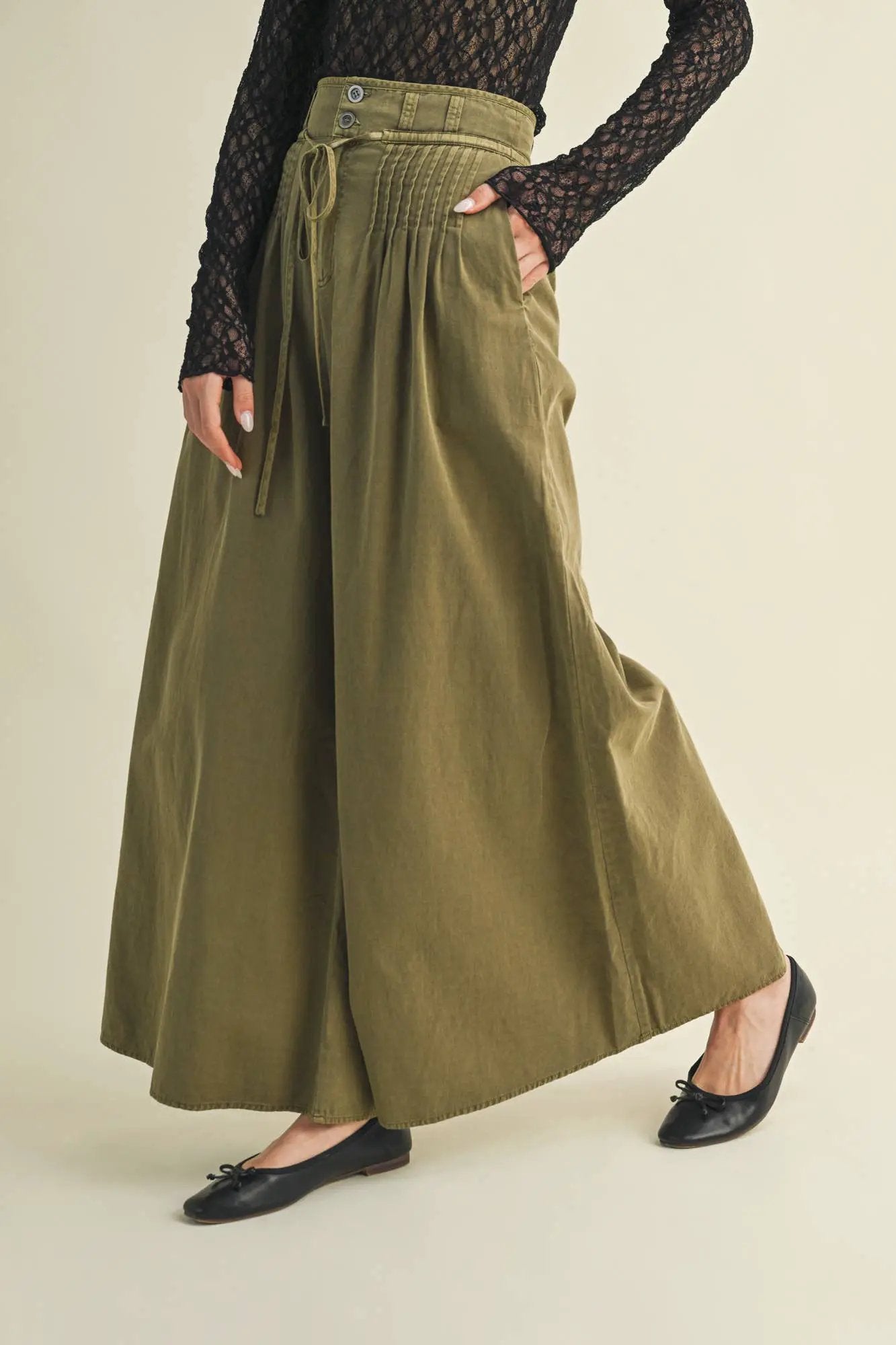Mustard Seed The Olive Pintuck Wide Leg Pants - Trousers